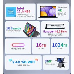 Ноутбук Ninkear N14 14-дюймовым сенсорным экраном IPS 4K Ultra HD I...