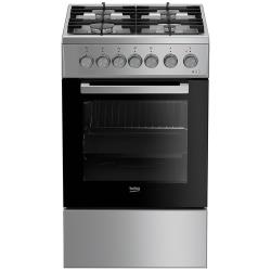 Газовая плита Beko FSE52130GSS, электрическая духовка, стеклянная крышка, чугун, серебристый и черный [7786988374]