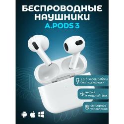 Беспроводные наушники APods 3 с анимацией и беспроводной зарядкой, белые