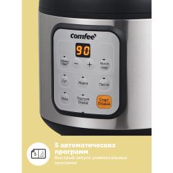 Мультиварка Comfee CF-MC9502, 2 литра, 5 программ, автоподогрев, отложенный старт, черный / нержавеющая сталь