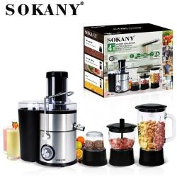 Многофункциональная соковыжималка 4в1 SOKANY SK-4009 / защита двигателя от перегрузки / QUICK AND EASY / ножки-присоски / серебристый