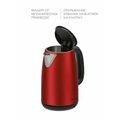 Чайник электрический Midea MK-8022, 2200 Вт, 1,7 л, Strix, красный, нержавеющая сталь