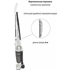 Вертикальный циклонный пылесос Pioneer VC462S cotton white 2 в 1 вертикальный и ручной, моющийся HEPA фильтр, поворотная щетка, 4 насадки, шнур 6 м, 800 Вт