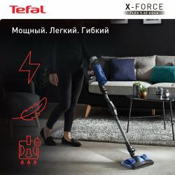 Беспроводной пылесос Tefal X-Force Flex 9.60 Aqua TY20C7WO с автоматической регулировкой мощности, с насадкой для влажной уборки, черный / синий