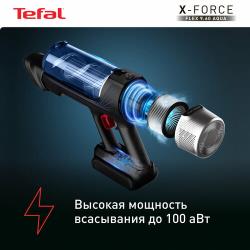 Беспроводной пылесос Tefal X-Force Flex 9.60 Aqua TY20C7WO с автоматической регулировкой мощности, с насадкой для влажной уборки, черный / синий