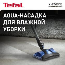 Беспроводной пылесос Tefal X-Force Flex 9.60 Aqua TY20C7WO с автоматической регулировкой мощности, с насадкой для влажной уборки, черный / синий