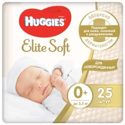 Подгузники Huggies Elite Soft для новорожденных до 3,5кг, 0+ размер, 25шт