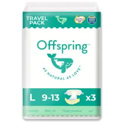 Offspring подгузники, Travel pack, L 9-13 кг. 3 шт. 3 расцветки, OF01L3LMLA