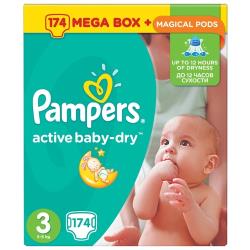 Подгузники PAMPERS Active Baby-Dry 3 (6-10 кг) 124 шт