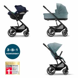 Коляска 3 в 1 Cybex Balios S Lux BLK Sky Blue с дождевиком 522005181
