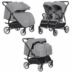 Универсальная коляска для двойни CARRELLO Connect CRL-5502 / 1 2 в 1, rock grey, цвет шасси: черный